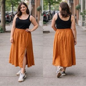 &MERCI Side Slit Midi Lighweight Camel Tan Skirt Sz L